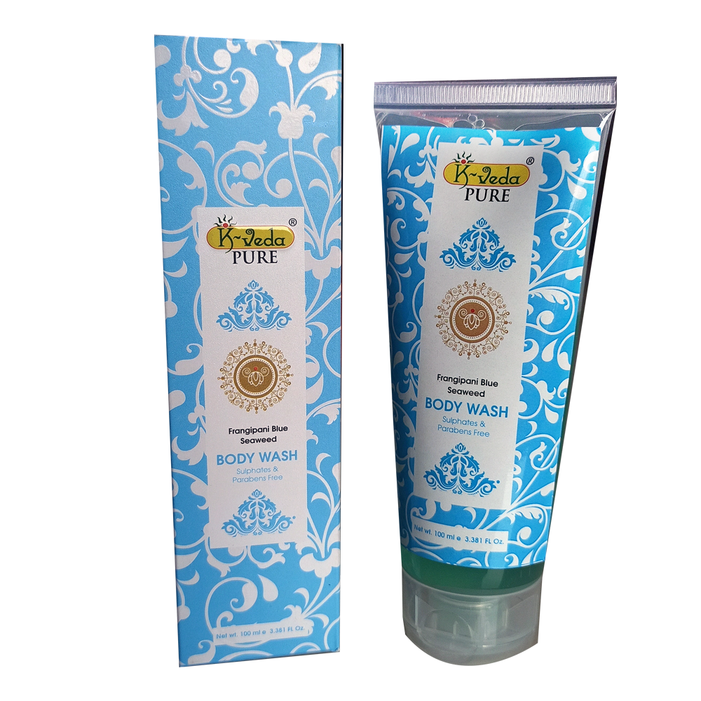 K-VEDA Pure Frangipani Blue Seaweed Body Wash 100 ml – Body Wash With Frangipani &amp; Seaweed For Skin Nourishment