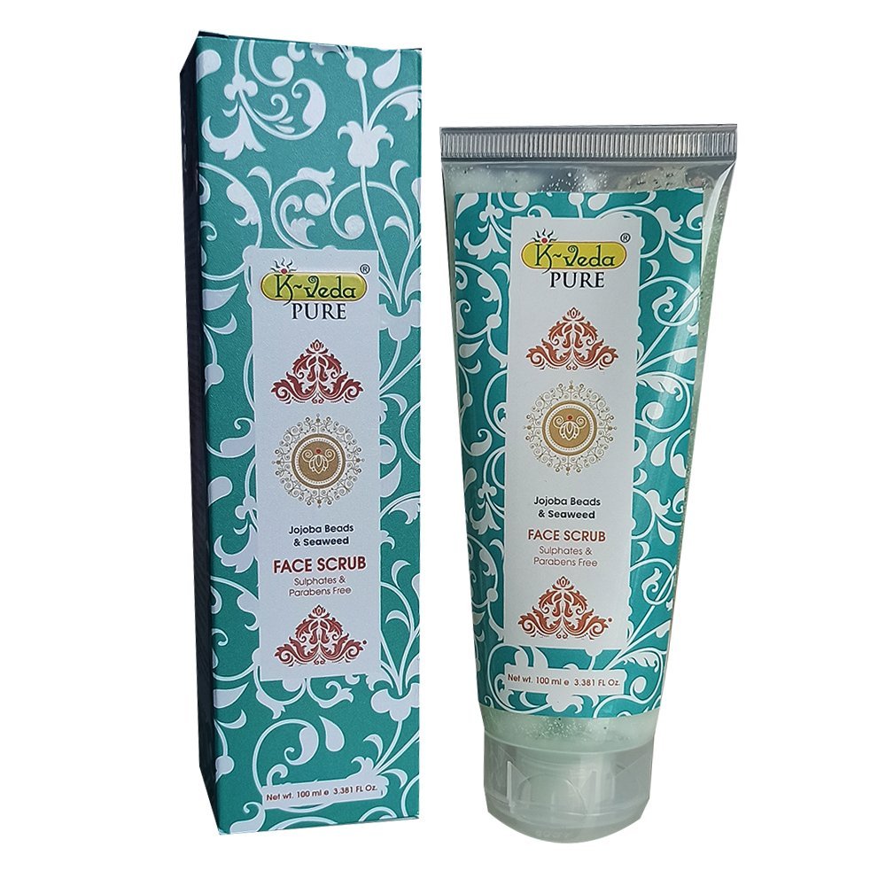 K‑VEDA Jojoba Seaweed Face Scrub 100 ml – Gel scrub with jojoba beads &amp; seaweed for gentle exfoliation