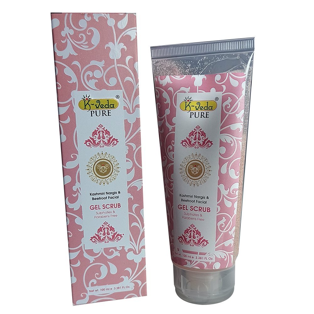 K‑VEDA Nargis & Beetroot Facial Gel Scrub 100 ml – Gel scrub with kashmiri nargis &amp; beetroot for radiant, balanced skin
