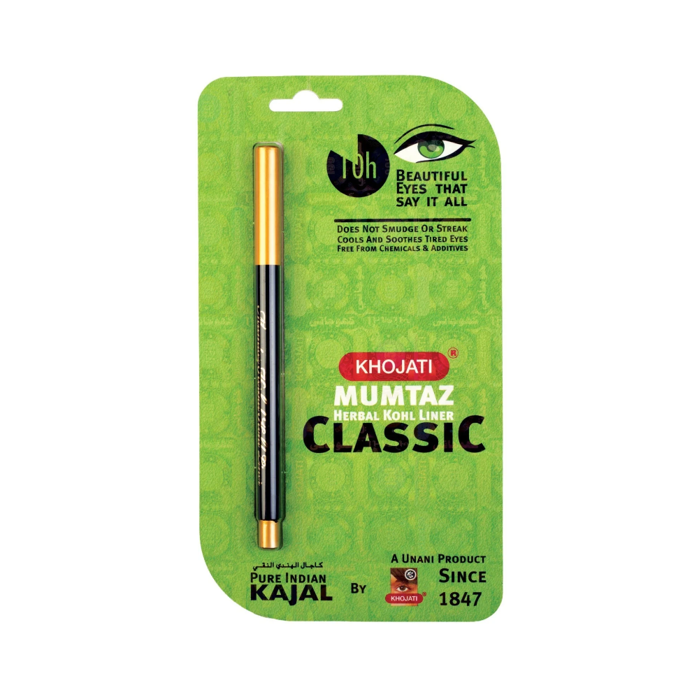 Mumtaz Herbal Kohl Liner Classic – Ayurvedic Eye Kohl Pencil for Bold Eye Definition, Deep Black Finish