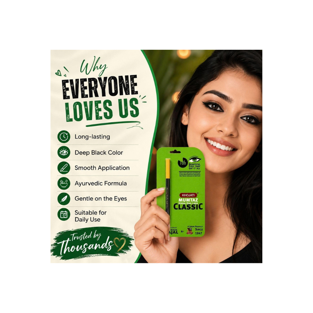 Mumtaz Herbal Kohl Liner Classic – Ayurvedic Eye Kohl Pencil for Bold Eye Definition, Deep Black Finish