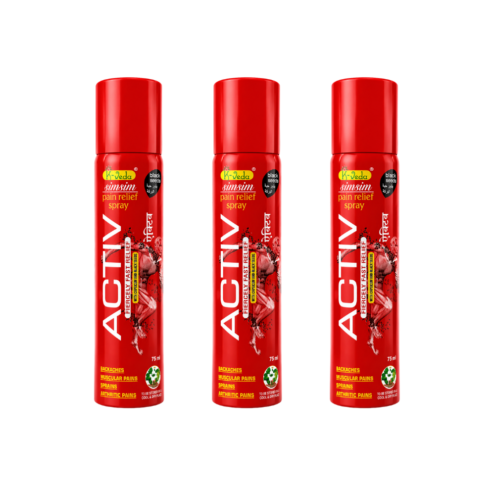 K-VEDA Activ Pain Relief Spray 75ml Pack of 3 – Ayurvedic Relief Spray For Joint and Muscle Discomfort