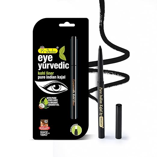 Eyeyurvedic Kohl Liner Black  – Ayurvedic Pencil Liner With Cow’s Ghee & Coconut Oil For Cooling Deep Black Definition