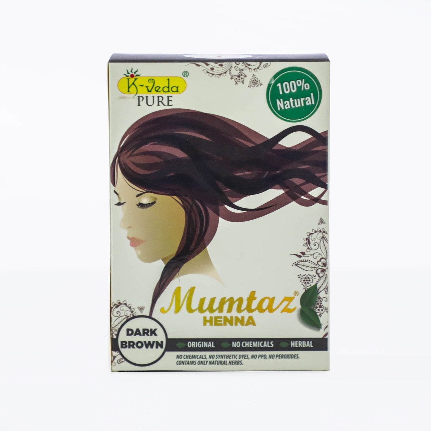 K‑VEDA MUMTAZ ORGANIC HENNA‑DARK BROWN  – Ayurvedic hair & body dye with indigo & organic herbs for natural dark brown colour