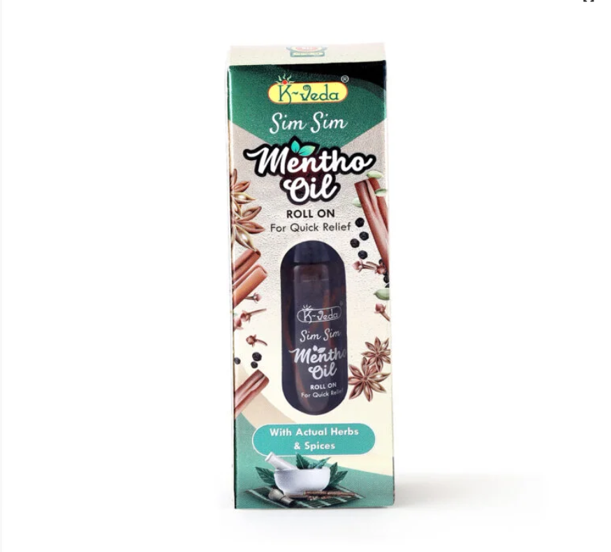 K-VEDA Sim Sim Mentho Oil 10 ml – Ayurvedic Relief Roll On With Menthol & Camphor For Cooling Relief
