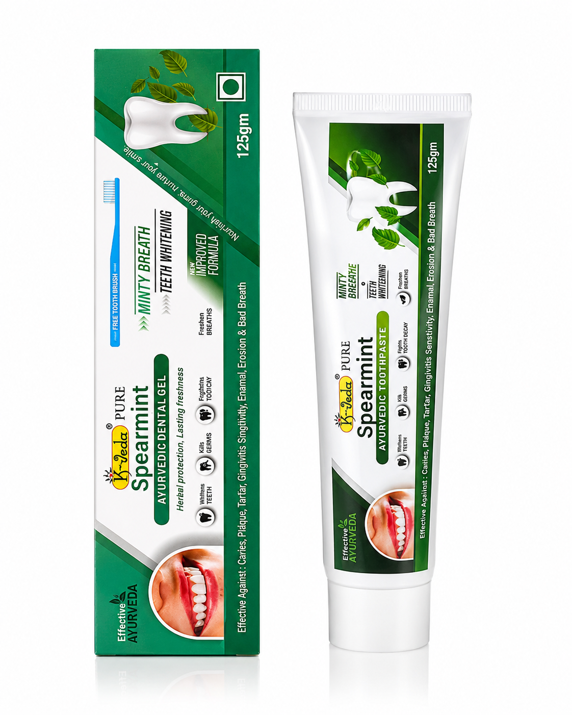 K-VEDA Spearmint Ayurvedic Dental Gel Toothpaste for Minty Fresh Breath & Teeth Whitening | Herbal Oral Care 125gm
