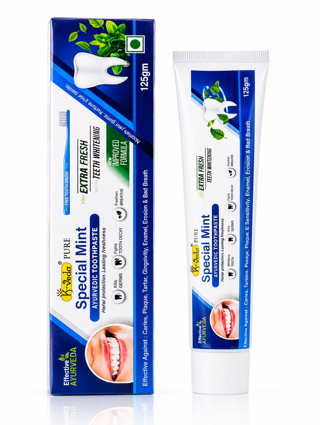 K-VEDA Special Mint Ayurvedic Dental Gel Toothpaste for Extra Fresh Breath & Teeth Whitening | Herbal Oral Care 125gm
