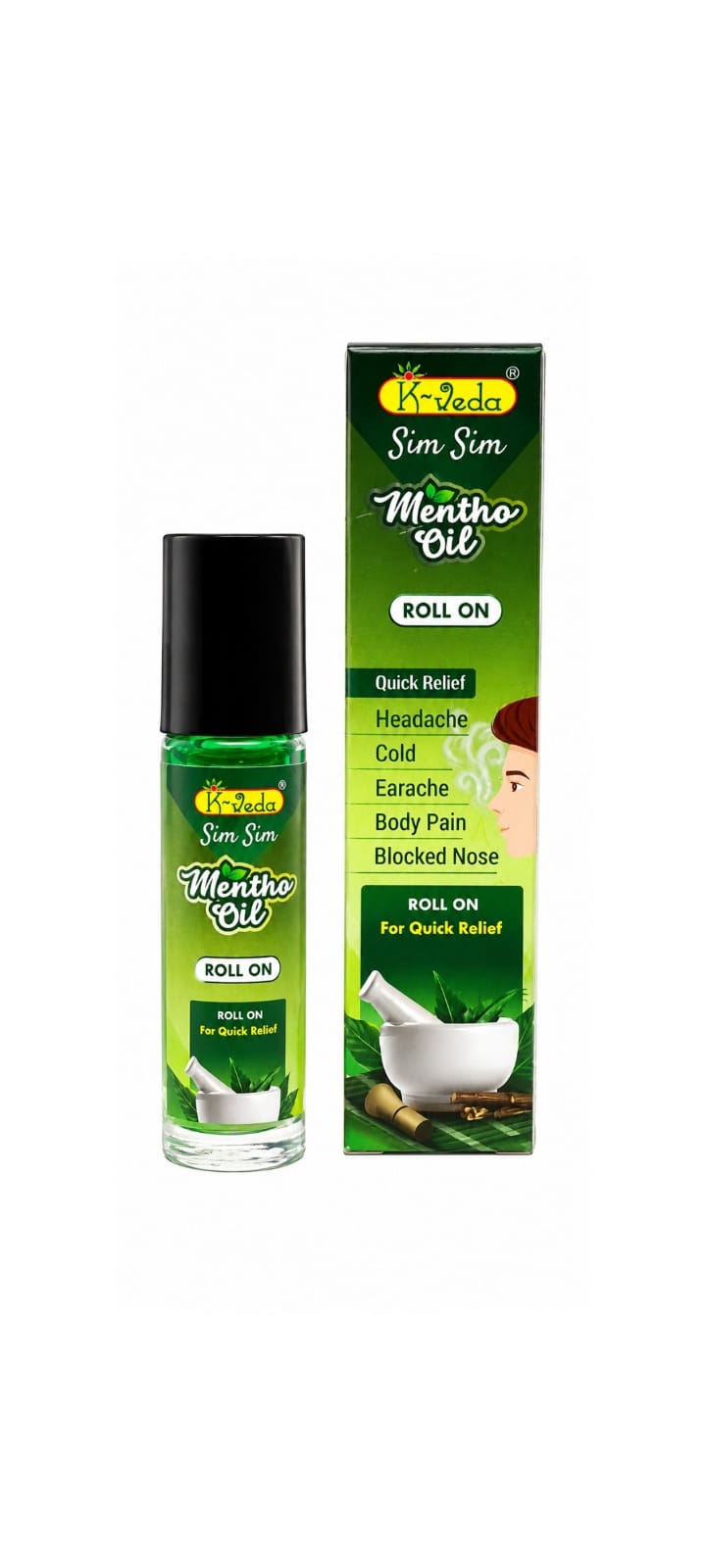 K-Veda Sim Sim Mentho Oil Roll On 9ml - Ayurvedic Cooling Roll On for Headache, Body Pain & Muscle Relief