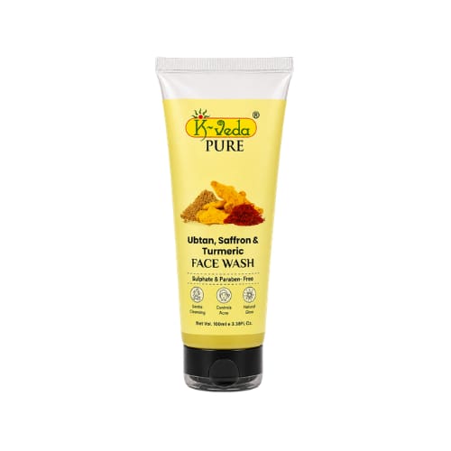 K‑VEDA Ubtan Saffron Turmeric Face Wash 100 ml – Gel cleanser with saffron &amp; turmeric for brightening &amp; acne care