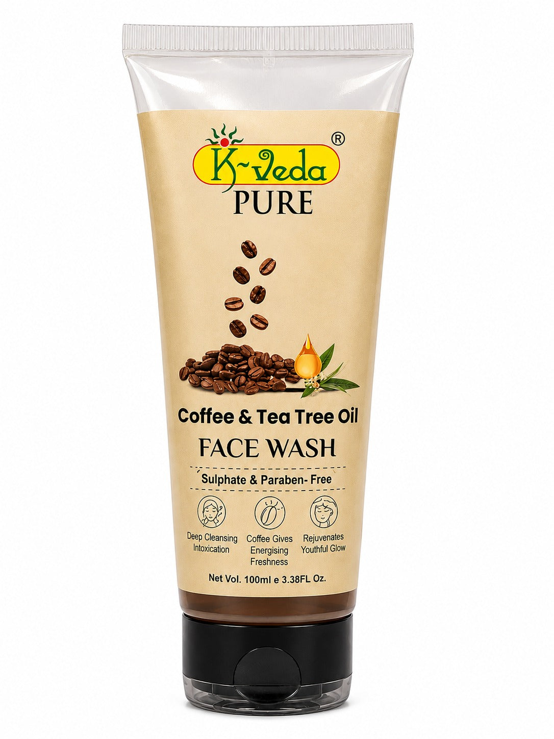 K‑VEDA Pure Coffee & Tea Tree Oil Face Wash 100 ml – With Coffee & Tea Tree For Deep Cleansing