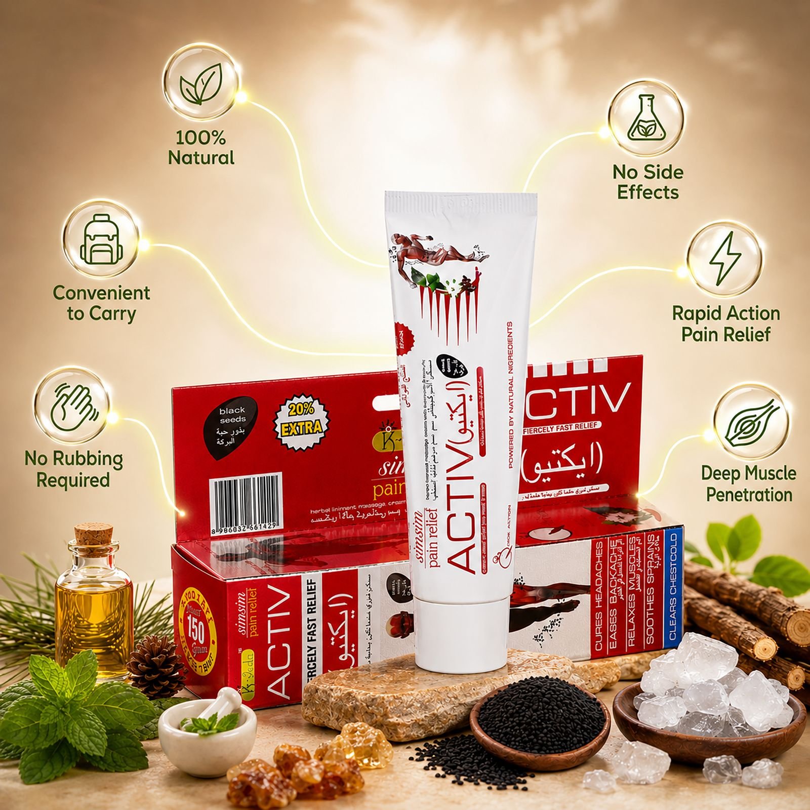 Sim Sim Pain Relief Activ 36 gm – Ayurvedic Relief Cream For Rapid Muscle & Joint Comfort - Image 3