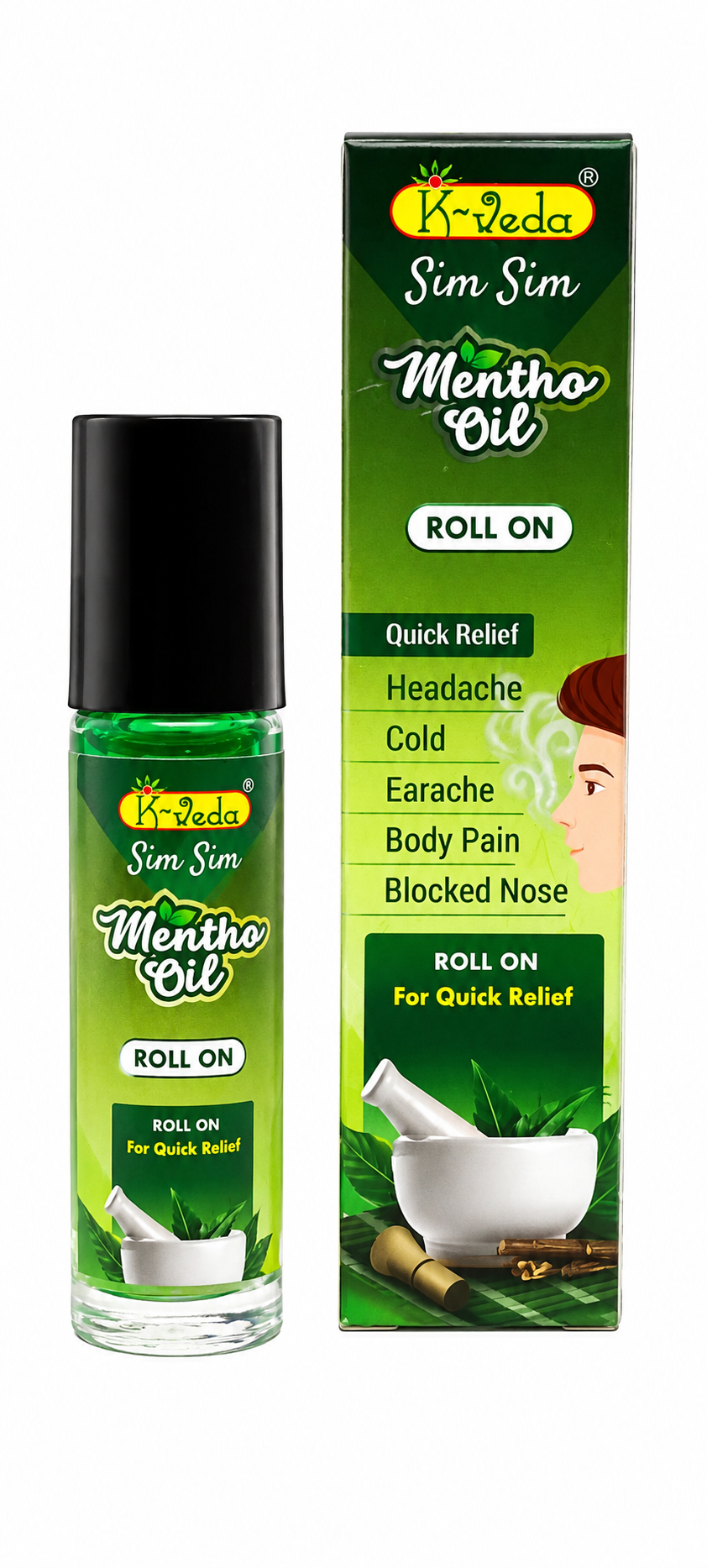 K-Veda Sim Sim Mentho Oil Roll On | Ayurvedic Cooling Roll On for Headache, Body Pain & Muscle Relief | Herbal Formula | 9ml